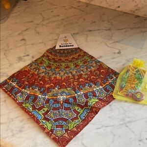 Grateful Dead Multicolor Paisley Bandana, Button and Sticker